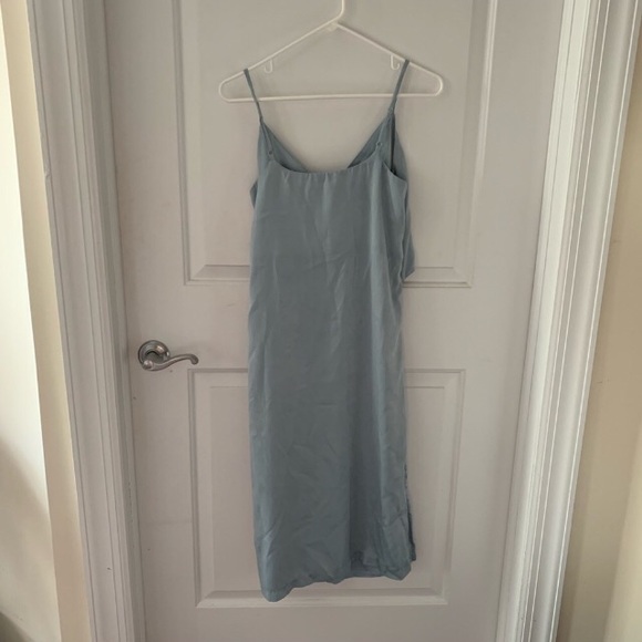 Mint Blue Satin Midi Wrap Dress - Picture 4 of 6